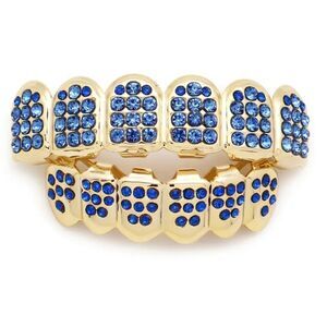Gold and Blue Crystal Grillz For Men